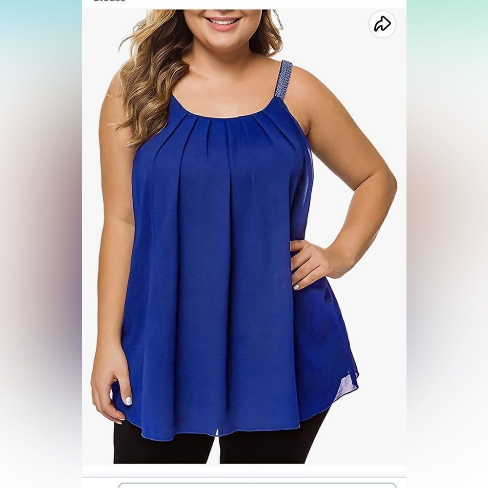 MANER Women's Plus Size blue Camisole Pleated Chiffon Top w/Beaded Strap size 4X